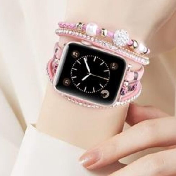 NEW Pink Boho Leather Beaded Apple iwatch Band